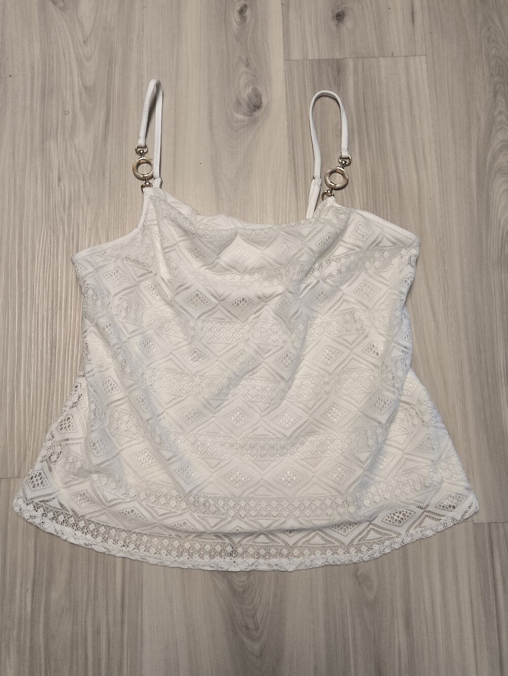 NICOLE MILLER New York White Cowl Neck Cami Top Small Gold Rings Y2K